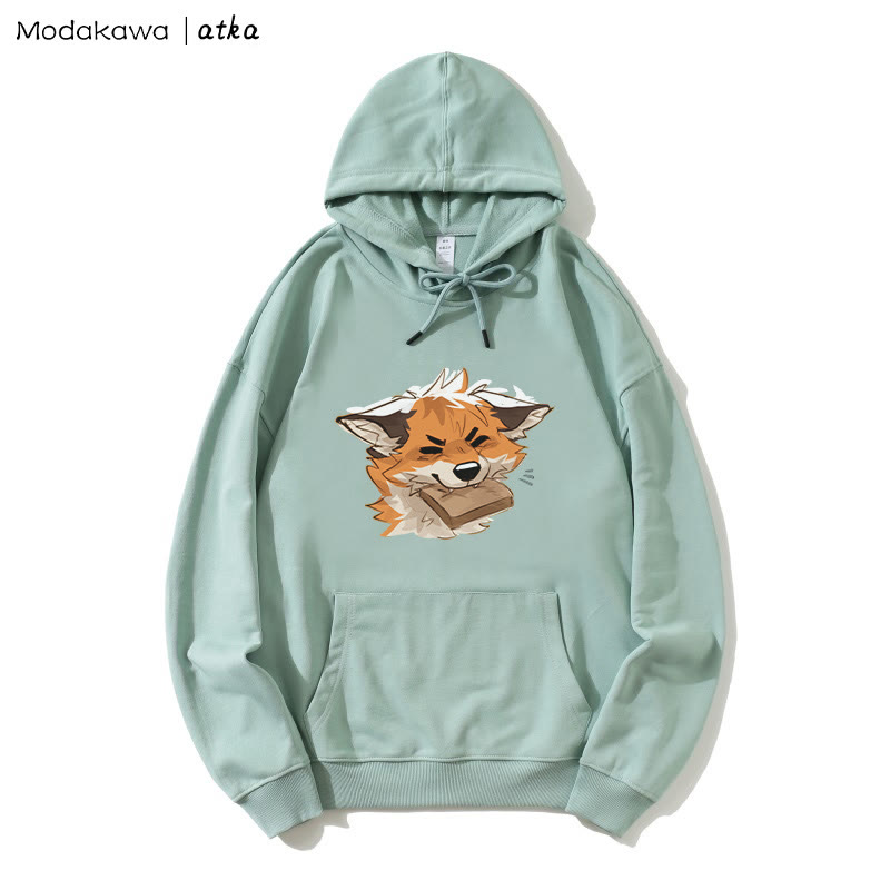 Kapuzenpullover mit Fuchs- und Brot-Grafik - Green - 5XL - image 1