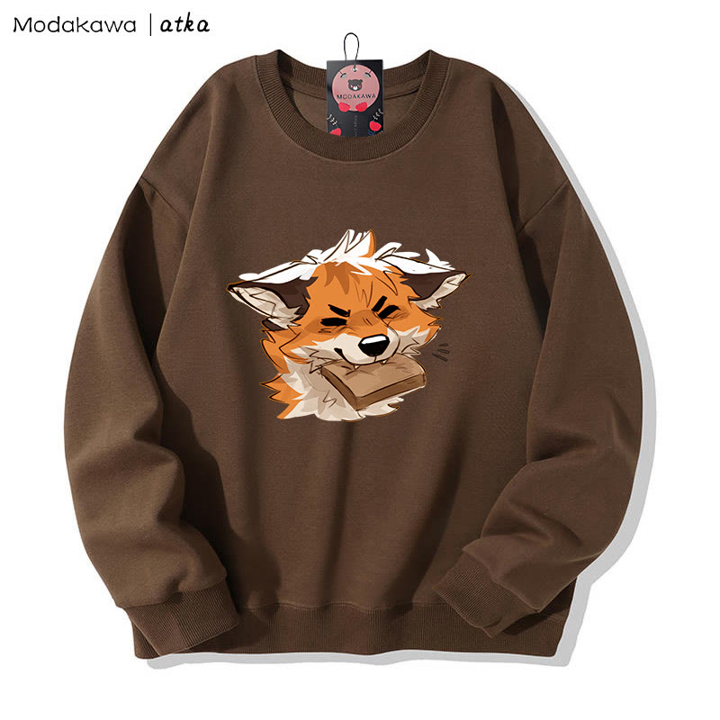 MODAKAWA X atka Fox Biting Bread Graphic Rundhals-Sweatshirt - Brown - 5XL - image 2