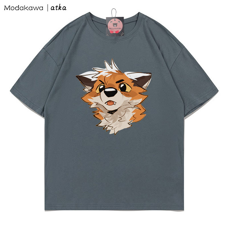MODAKAWA X atka Surprised Fox Grafik-T-Shirt - Grey - 5XL - image 2
