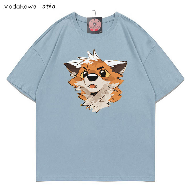 MODAKAWA X atka Surprised Fox Grafik-T-Shirt - Dusty Blue - 5XL - image 1