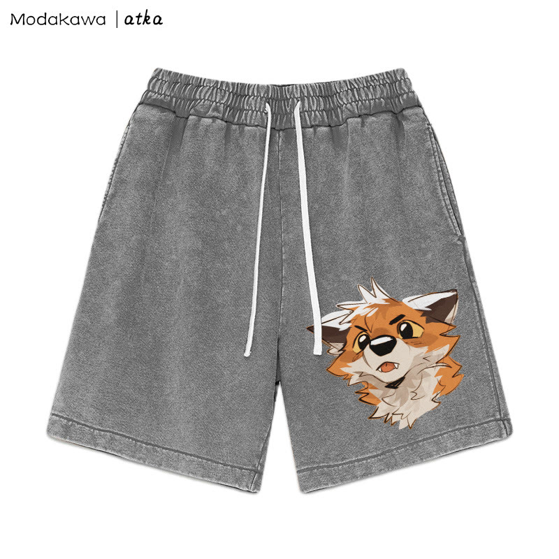 Shorts mit „Surprised Fox“-Grafik im Vintage-Look - Grau - 3XL - image 2