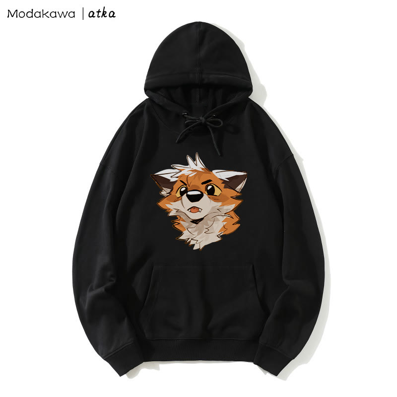 Kapuzenpullover mit überraschtem Fuchs-Grafik - Black - 5XL - image 1