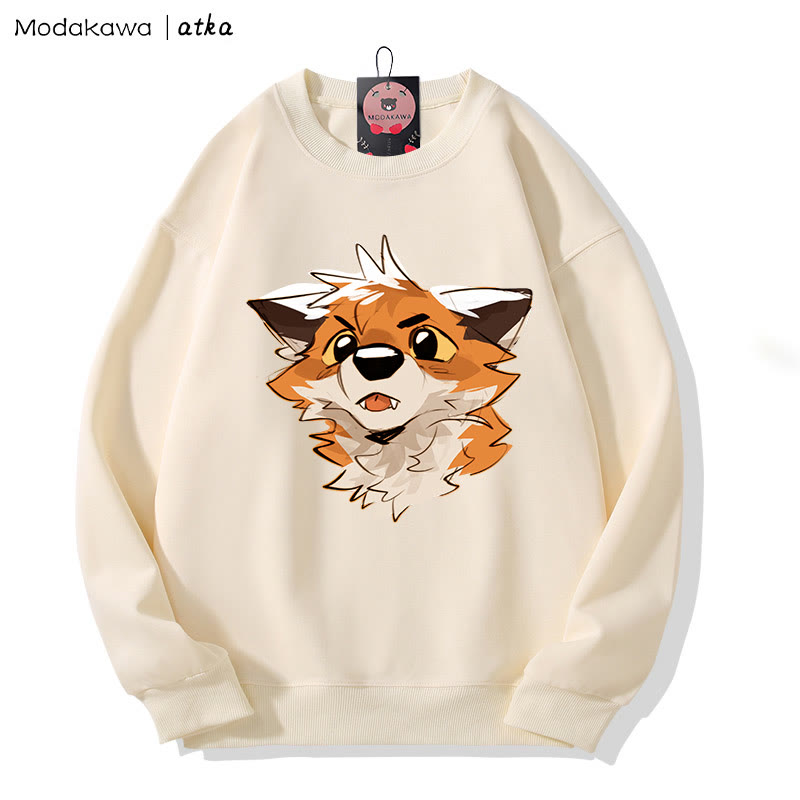 MODAKAWA X atka Surprised Fox Graphic Rundhals-Sweatshirt - Beige - 5XL - image 2