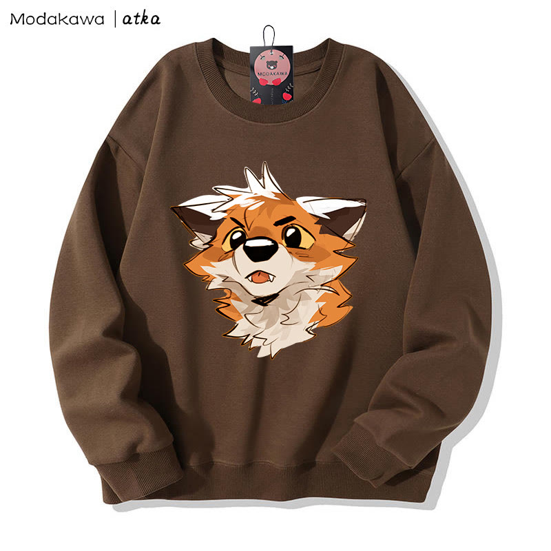 MODAKAWA X atka Surprised Fox Graphic Rundhals-Sweatshirt - Brown - 5XL - image 1