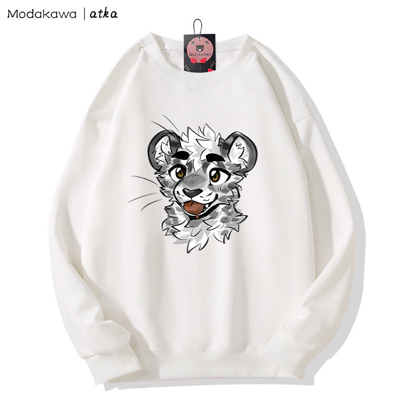 MODAKAWA X atka Cheeky Tiger Face Graphic Round Collar Sweatshirt - White - 5XL - image 2