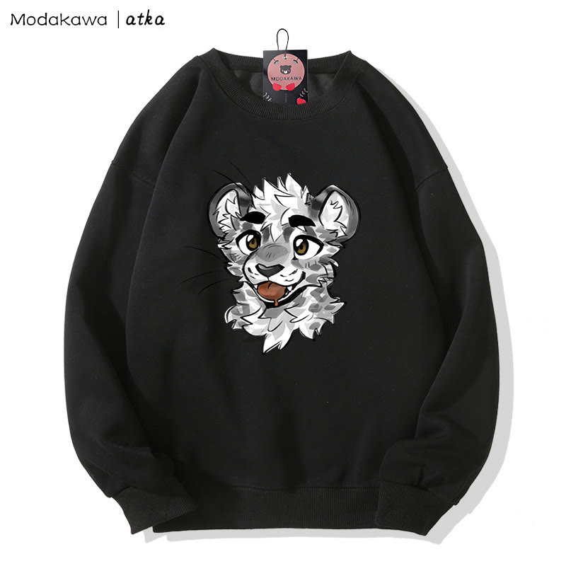 MODAKAWA X atka Cheeky Tiger Face Graphic Round Collar Sweatshirt - Black - 5XL - image 1