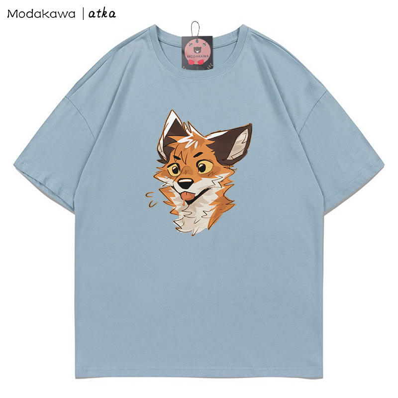 MODAKAWA X atka Freches T-Shirt mit Fuchsmotiv und herausgestreckter Zunge - Dusty Blue - 5XL - image 2