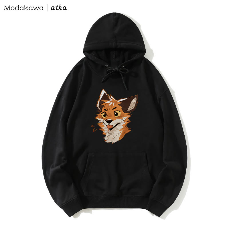 Frecher Kapuzenpullover mit herausgestreckter Zunge und Fuchs-Grafik - Black - 5XL - image 2