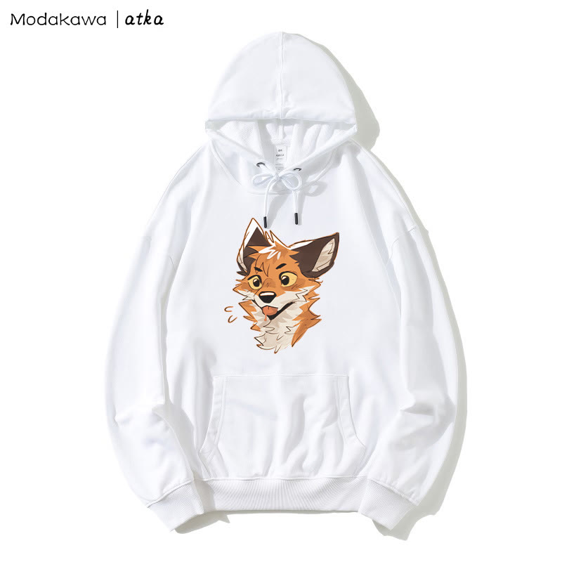 Frecher Kapuzenpullover mit herausgestreckter Zunge und Fuchs-Grafik - White - 5XL - image 1