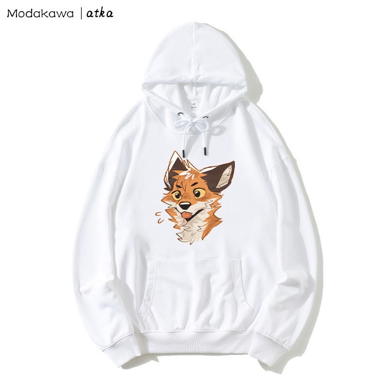 Frecher Kapuzenpullover mit herausgestreckter Zunge und Fuchs-Grafik - White - 5XL - image 1