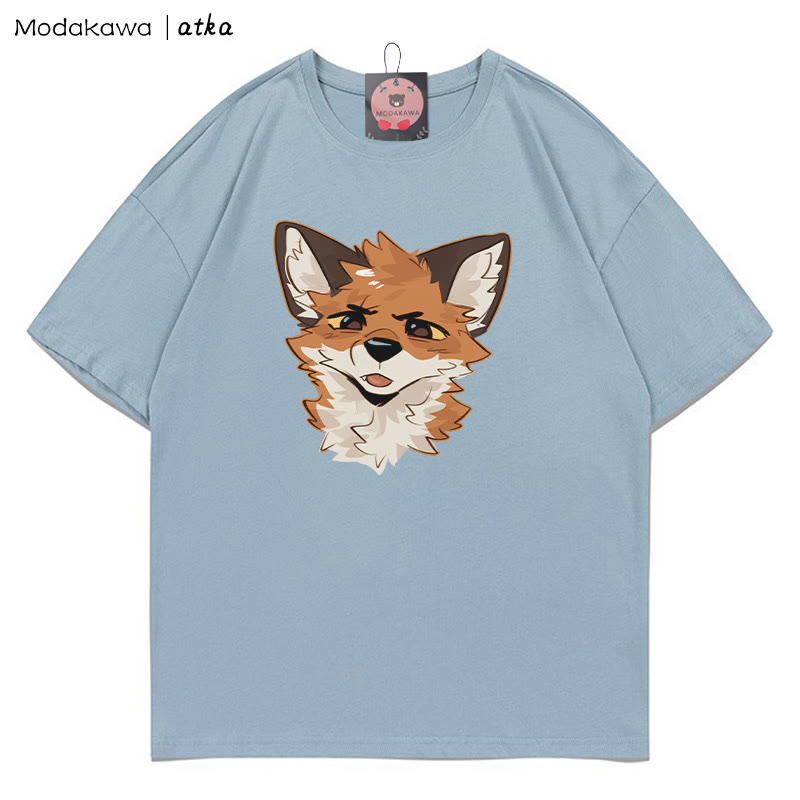 MODAKAWA X atka Squinty Fox Grafik-T-Shirt - Dusty Blue - 5XL - image 2