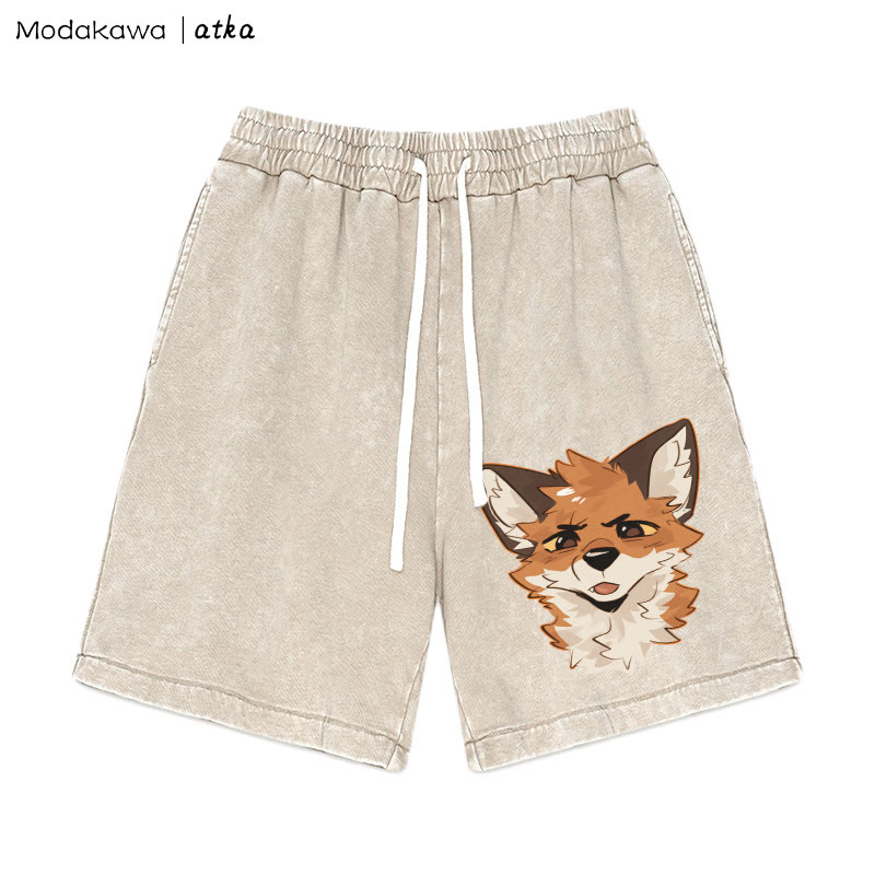 Squinty Fox – Gewaschene Vintage-Shorts mit Grafik - Aprikose - 3XL - image 1