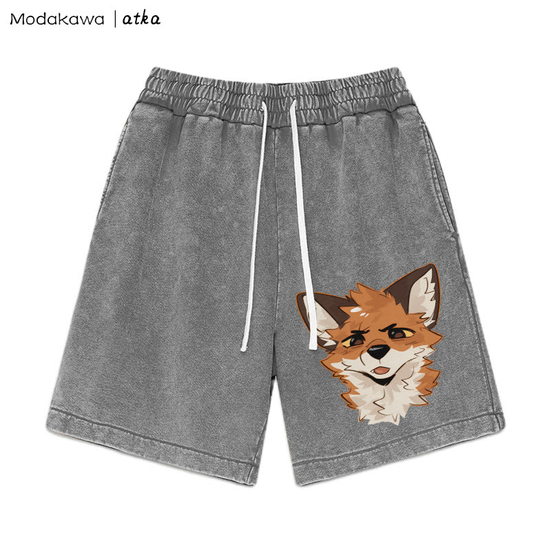 Squinty Fox – Gewaschene Vintage-Shorts mit Grafik - Grau - 3XL - image 3
