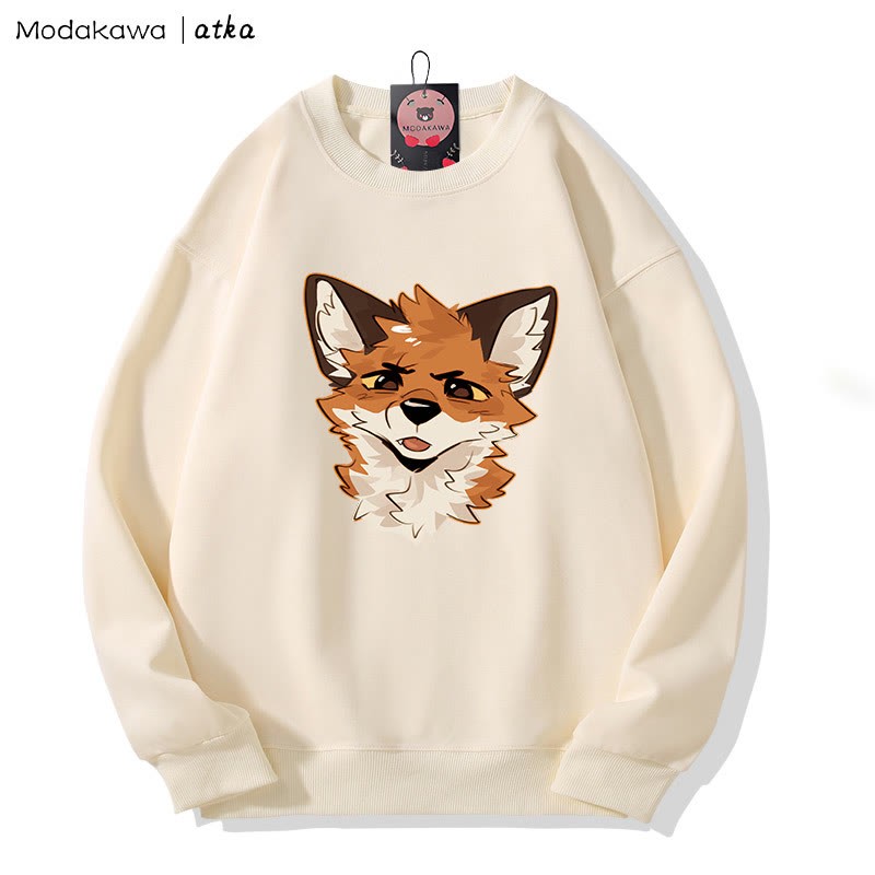 MODAKAWA X atka Squinty Fox Graphic Rundhals-Sweatshirt - Beige - 5XL - image 2
