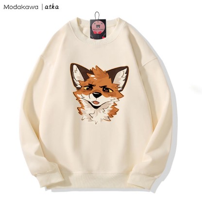 MODAKAWA X atka Squinty Fox Graphic Rundhals-Sweatshirt - Beige - 5XL - image 2