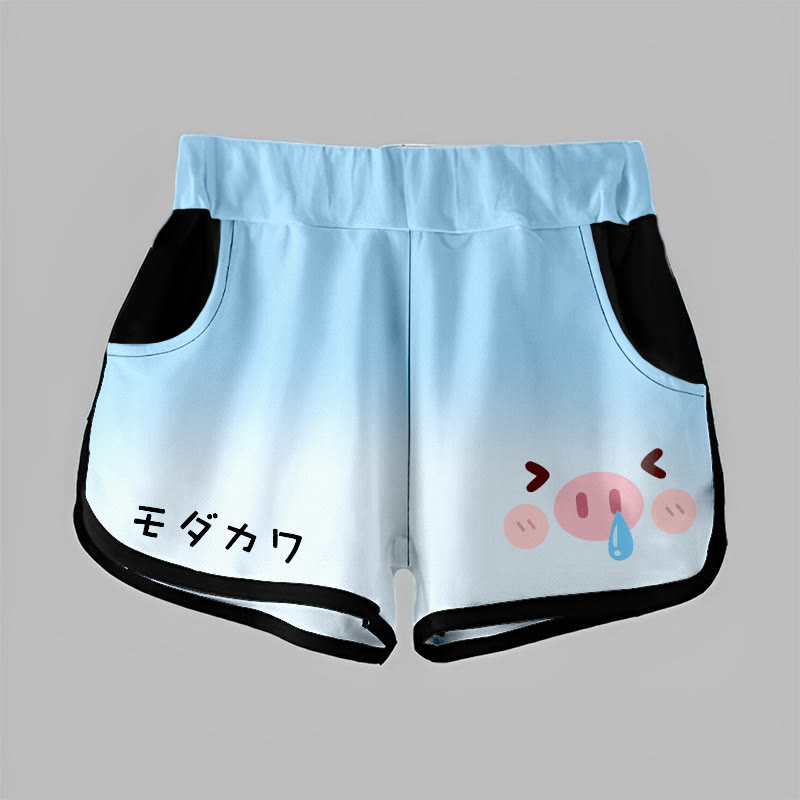 MODAKAWA Shorts mit Farbverlauf und rotzigem Schweinchen-Motiv - Blue - 5XL - image 2