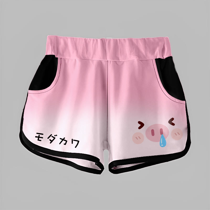 MODAKAWA Shorts mit Farbverlauf und rotzigem Schweinchen-Motiv - Pink - 5XL - image 1