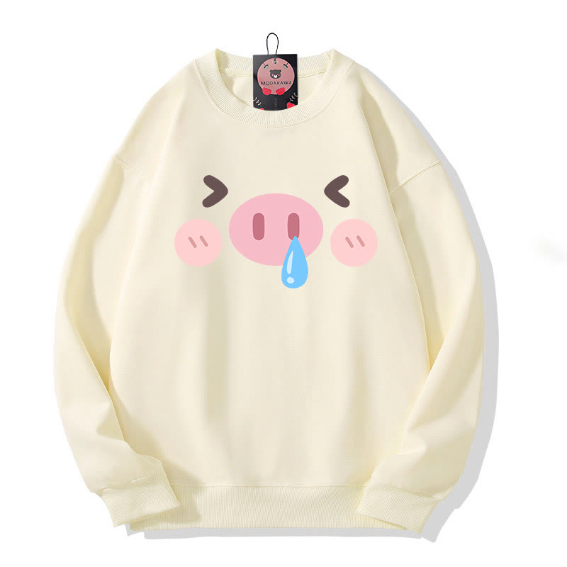 Sweatshirt mit Schweineprint und Rundhalsausschnitt - Beige - 5XL - image 2