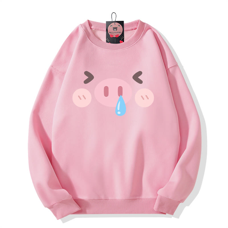 Sweatshirt mit Schweineprint und Rundhalsausschnitt - Pink - 5XL - image 1