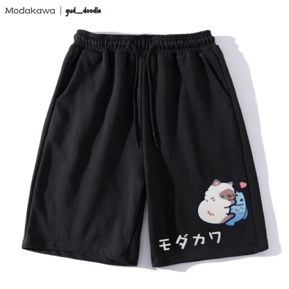 Shorts mit Kordelzug und Kitty Fish-Grafik - Schwarz - 5XL - image 1
