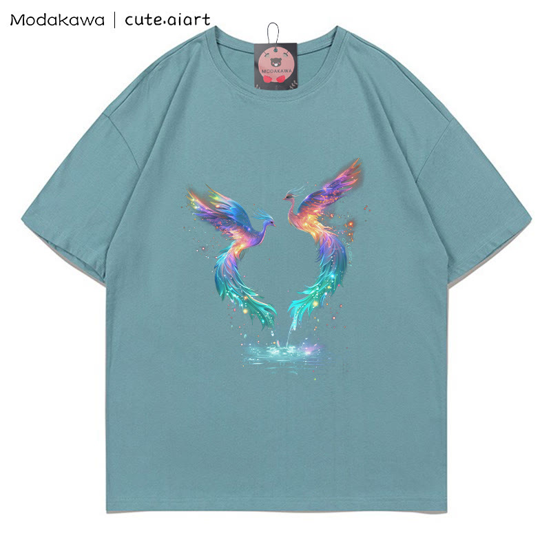 Regenbogen-Phönix-Grafik-T-Shirt - Mineral Green - 5XL - image 2