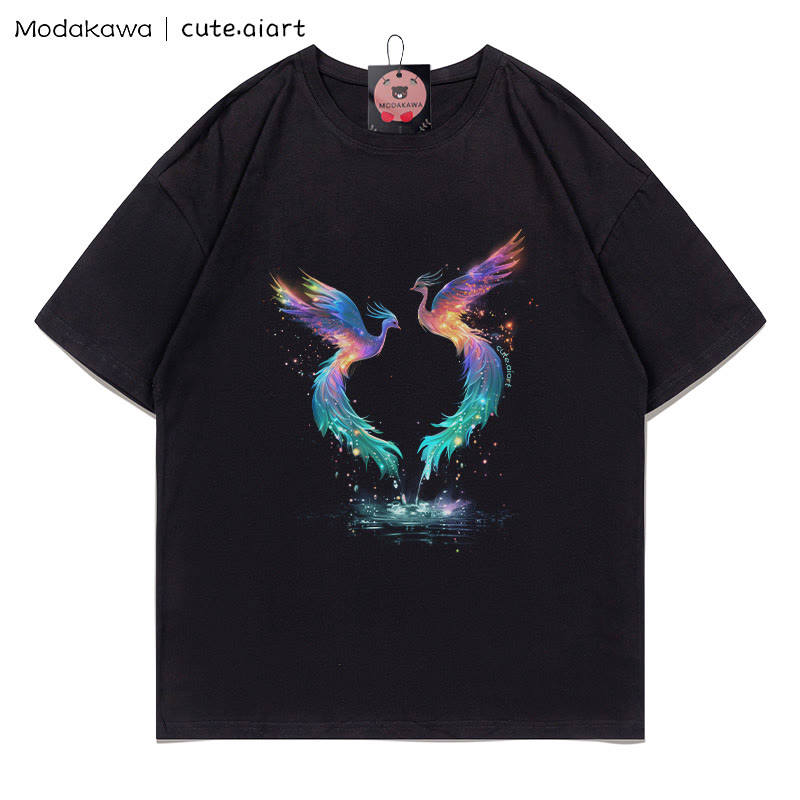 Regenbogen-Phönix-Grafik-T-Shirt - Black - 5XL - image 1