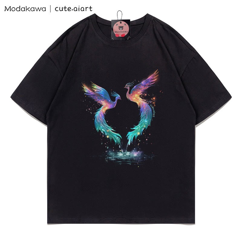 Regenbogen-Phönix-Grafik-T-Shirt - Black - 5XL - image 1