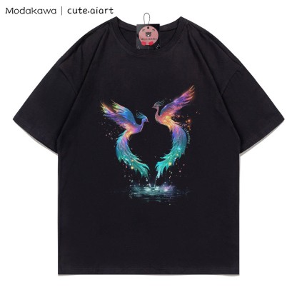 Regenbogen-Phönix-Grafik-T-Shirt - Black - 5XL - image 1