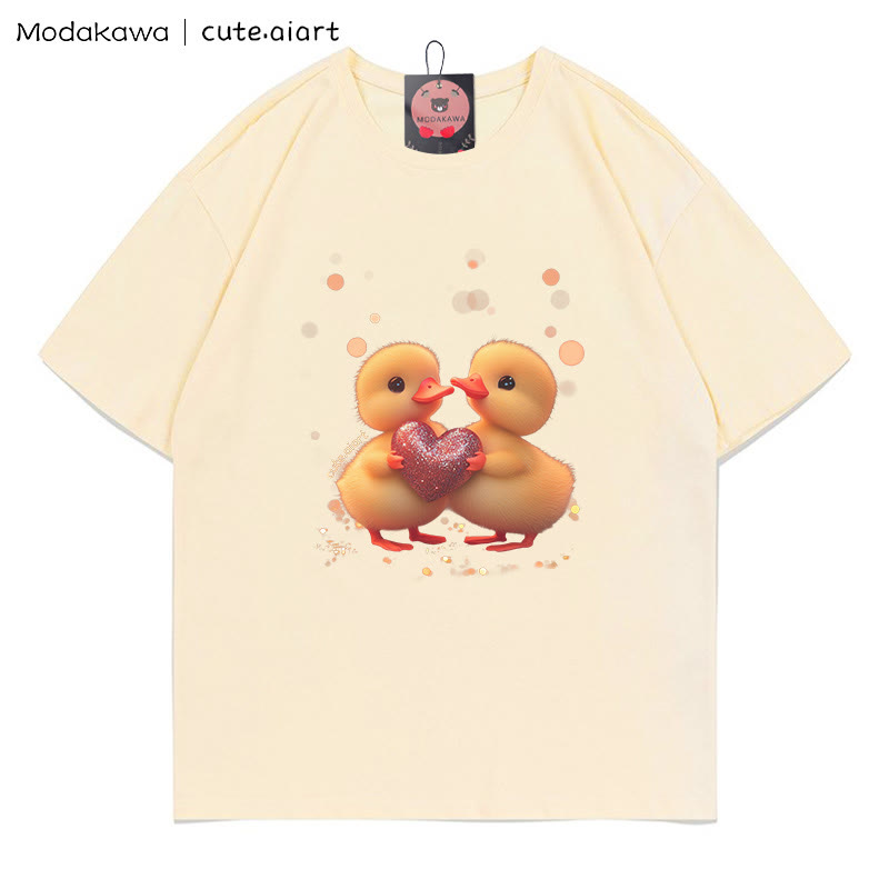 Zwei Entlein mit Herz-Grafik-T-Shirt - Apricot - 5XL - image 2