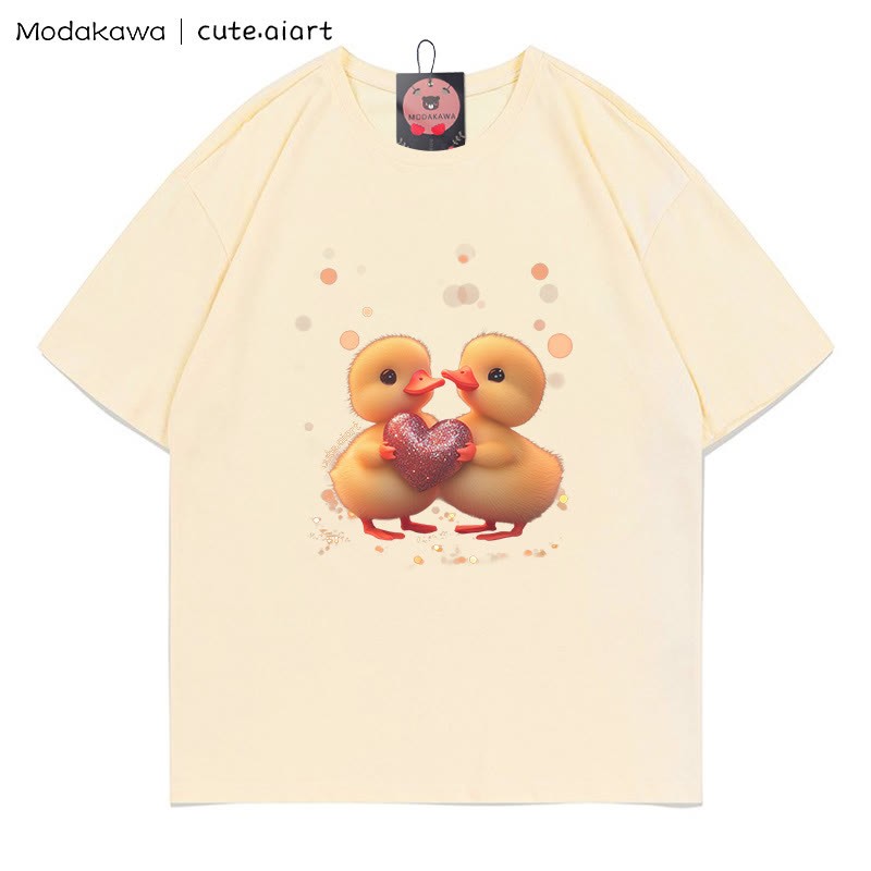 Zwei Entlein mit Herz-Grafik-T-Shirt - Apricot - 5XL - image 2