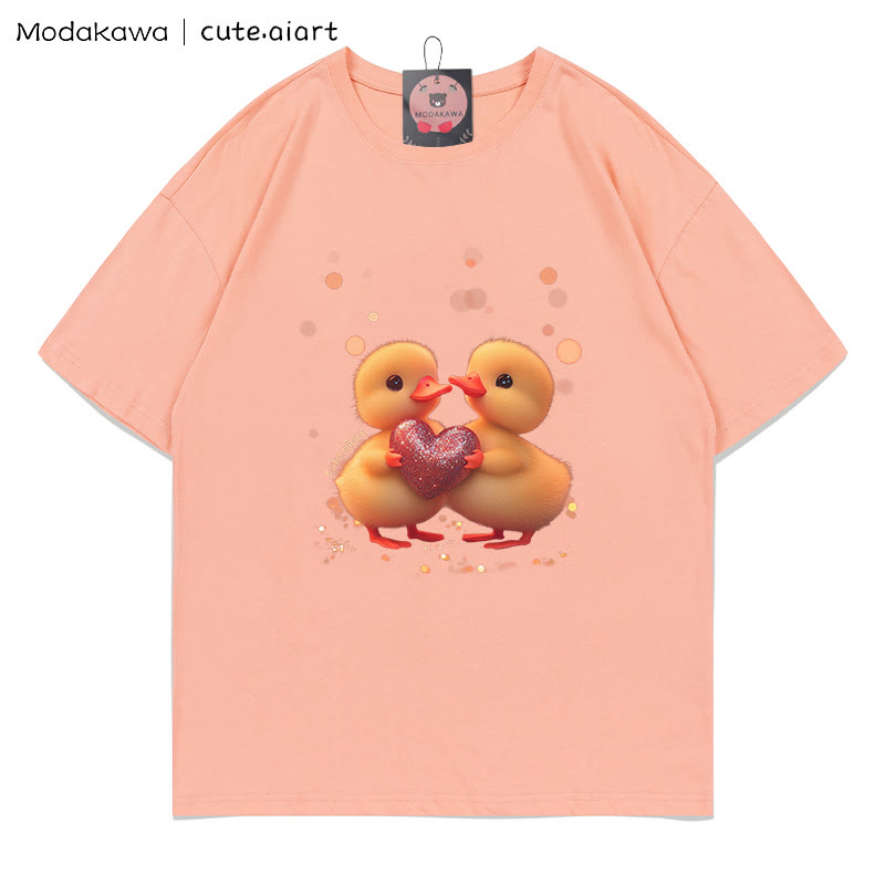 Zwei Entlein mit Herz-Grafik-T-Shirt - Peach - 5XL - image 1