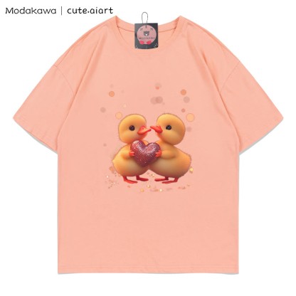 Zwei Entlein mit Herz-Grafik-T-Shirt - Peach - 5XL - image 1