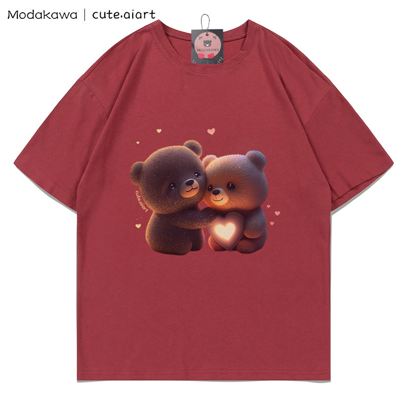 T-Shirt mit dem Aufdruck „Zwei kuschelnde Bären“ - Coffee Red - 5XL - image 3