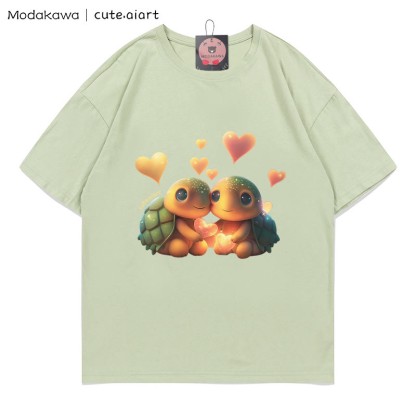 T-Shirt mit dem Aufdruck „Zwei kuschelnde Schildkröten“ - Light Green - 5XL - image 1