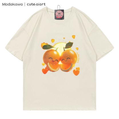 T-Shirt mit dem Aufdruck „Zwei kuschelnde Orangen“ - Beige - 5XL - image 1