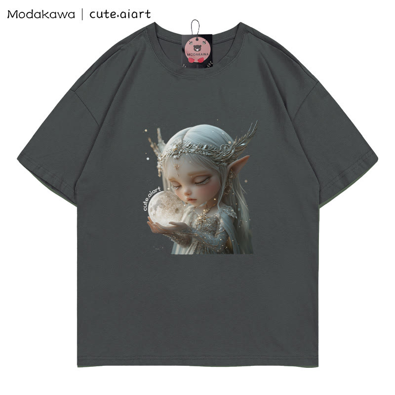 Fairy Girl Grafik-T-Shirt - Charcoal Gray - 5XL - image 1