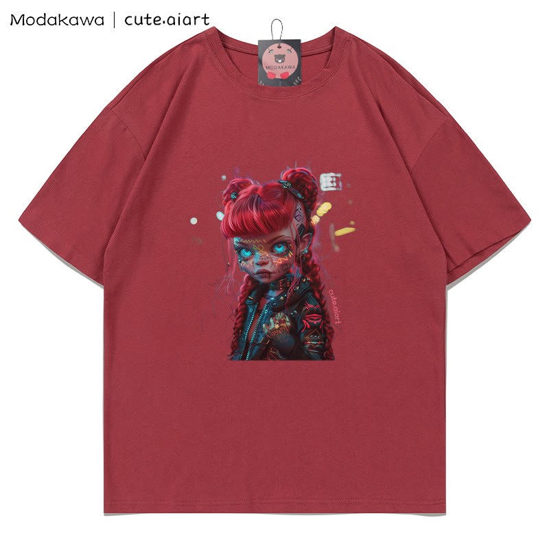 Cyberpunk-Dämonenmädchen-Grafik-T-Shirt - Coffee Red - 5XL - image 1