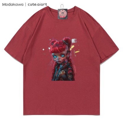 Cyberpunk-Dämonenmädchen-Grafik-T-Shirt - Coffee Red - 5XL - image 1