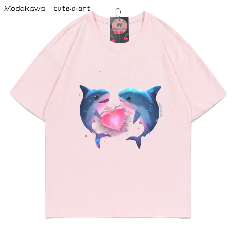 T-Shirt mit dem Aufdruck „Zwei sich kuschelnde Delfine“ - Pink - 5XL - image 2
