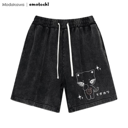 Shorts mit verwaschenem Vintage-Print von Kitty Star - Schwarz - 3XL - image 2