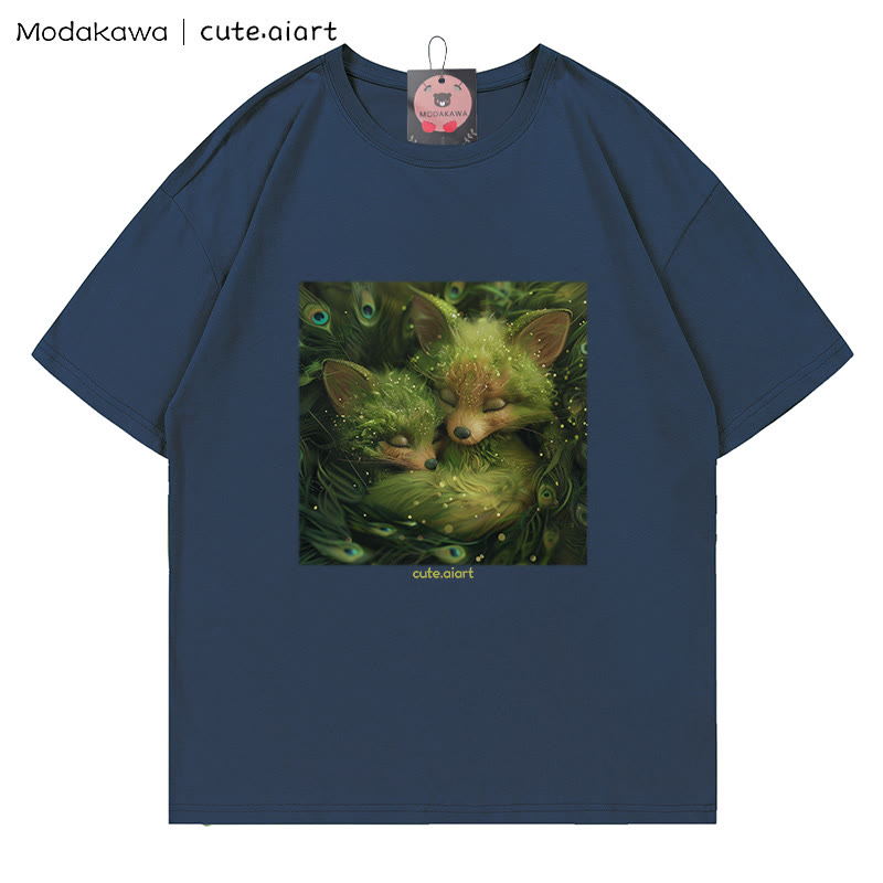 Zwei kuschelnde Füchse Grafik-T-Shirt - Purplish Blue - 5XL - image 3