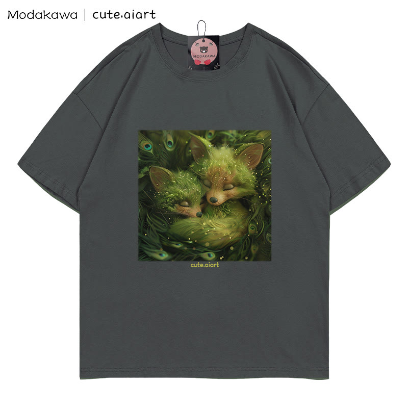 Zwei kuschelnde Füchse Grafik-T-Shirt - Charcoal Gray - 5XL - image 4