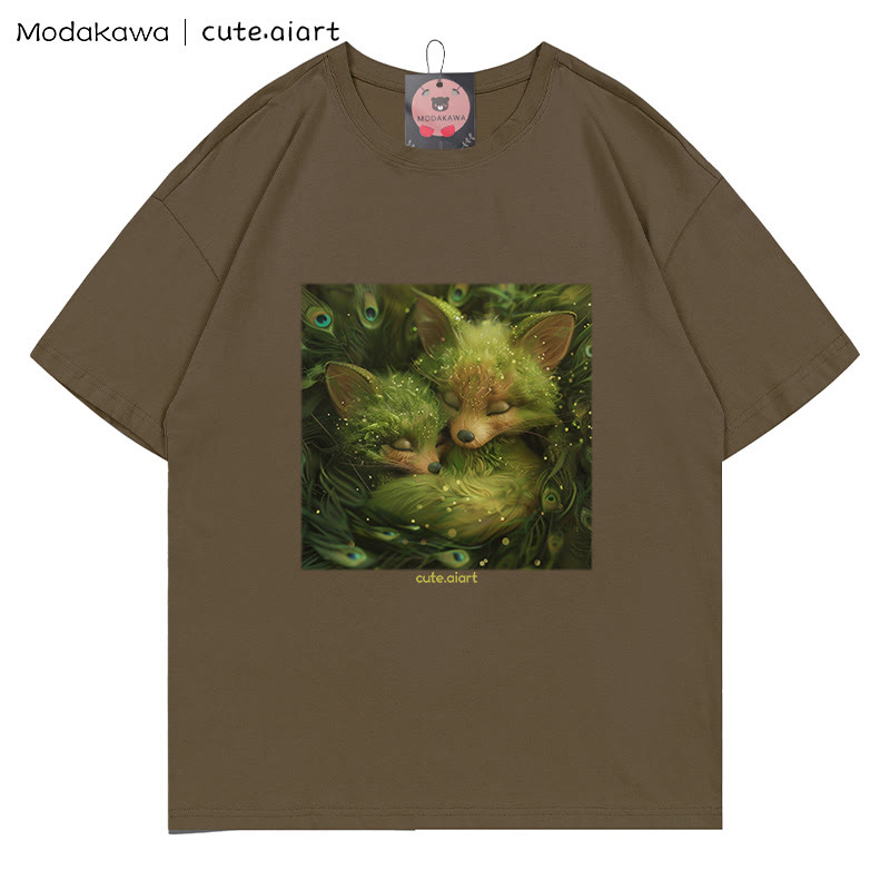 Zwei kuschelnde Füchse Grafik-T-Shirt - Brown - 5XL - image 2