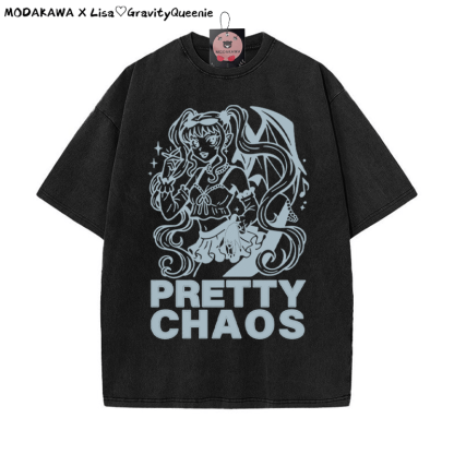 PRETTY CHAOS Mädchen Grafik Unisex Vintage gewaschenes T-Shirt - Schwarz - 5XL - image 2