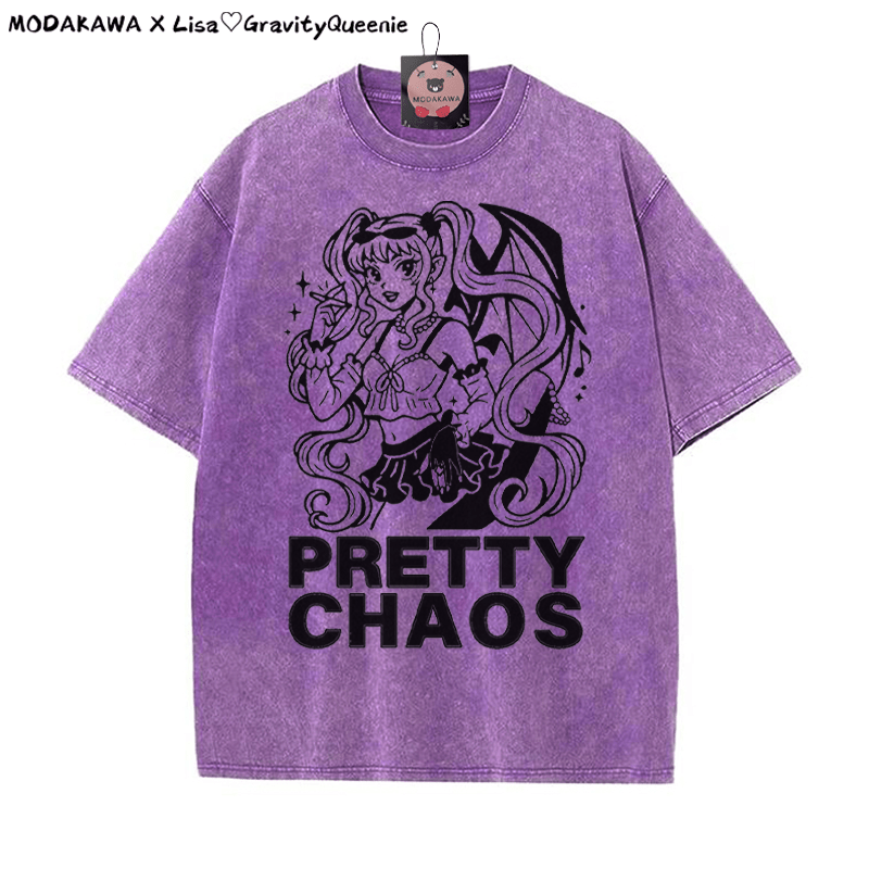 PRETTY CHAOS Mädchen Grafik Unisex Vintage gewaschenes T-Shirt - Lila - 5XL - image 6
