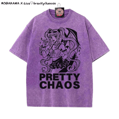 PRETTY CHAOS Mädchen Grafik Unisex Vintage gewaschenes T-Shirt - Lila - 5XL - image 6