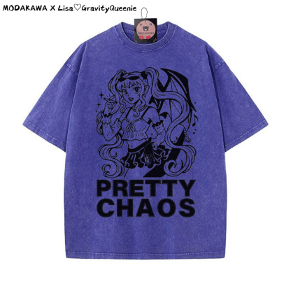 PRETTY CHAOS Mädchen Grafik Unisex Vintage gewaschenes T-Shirt - Blau - 5XL - image 4