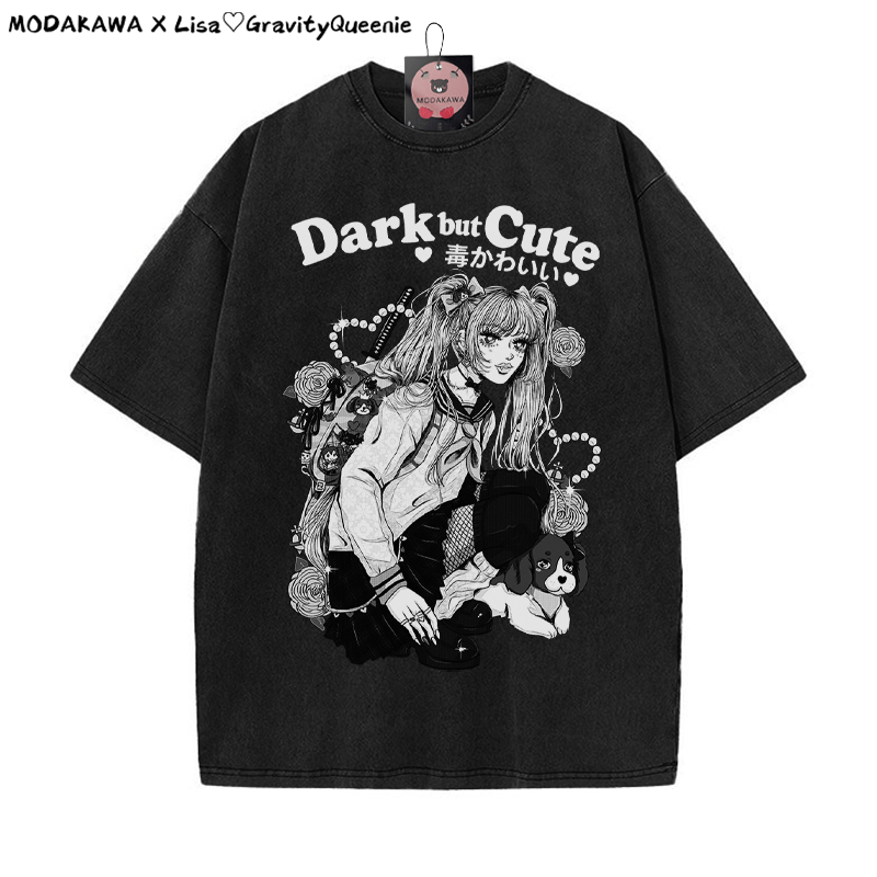 DARK BUT CUTE Mädchen Grafik Unisex Vintage Washed T-Shirt - Schwarz - 5XL - image 3
