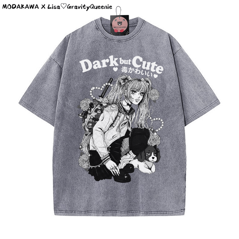 DARK BUT CUTE Mädchen Grafik Unisex Vintage Washed T-Shirt - Grau - 5XL - image 2