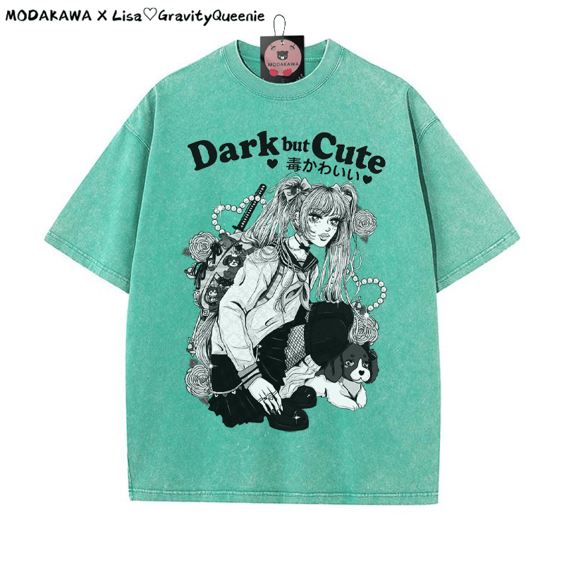 DARK BUT CUTE Mädchen Grafik Unisex Vintage Washed T-Shirt - Grün - 5XL - image 1